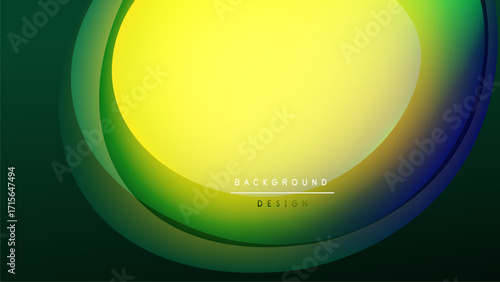 Abstract vibrant layers create flowing form. Yellow center transitions into green, blue, black hues. Modern design element.