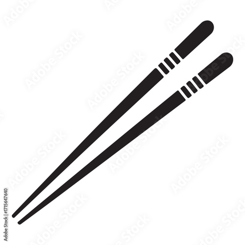 Black silhouette of two chopsticks crossed isolated on white background