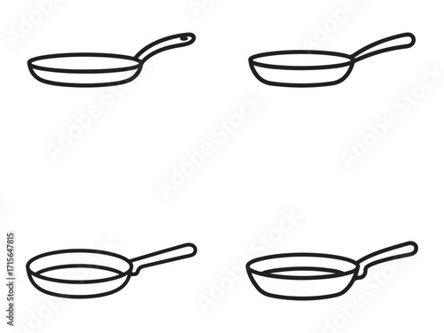 Outline of a frying pan cooking utensil isolated on white background silhouette