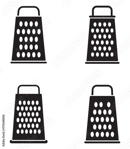 Collection of kitchen graters in silhouette style isolated on white background