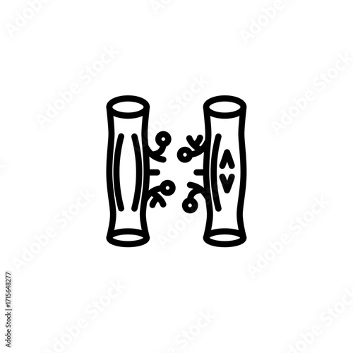 Simple outline icon of blood vessels. Minimalist line design for anatomy, circulatory system, cardiology, healthcare, and medical concept