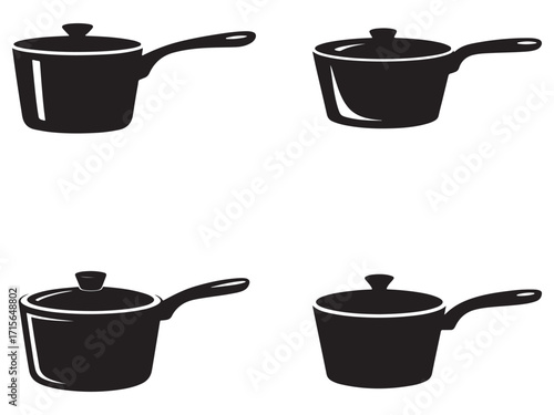 Collection of silhouetted saucepan and pot icons isolated on white background