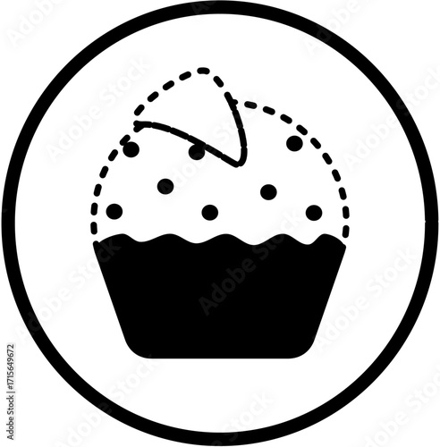 dashed line cupcake vector icon in a circle