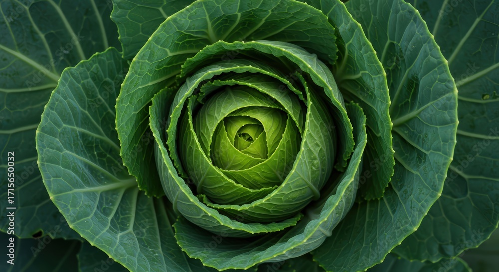 Fototapeta premium An abstract representation of 'growth'. A time-lapse of a cabbage forming from a single seed into a tight head, all captured in a single, energetic image.