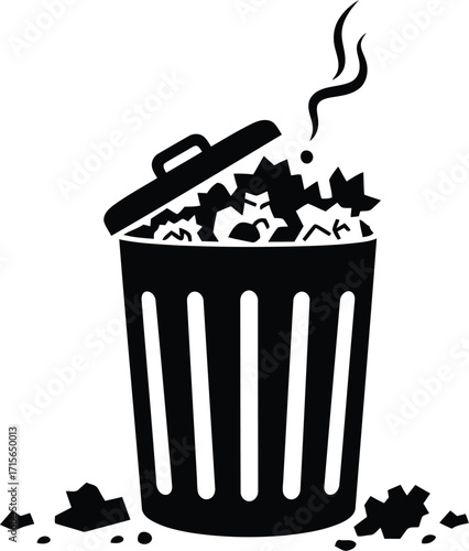Overstuffed trash can overflowing with debris smoldering vector