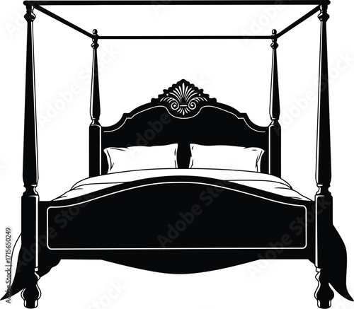 Ornate canopy bed vector illustration elegant bedroom furniture design vector