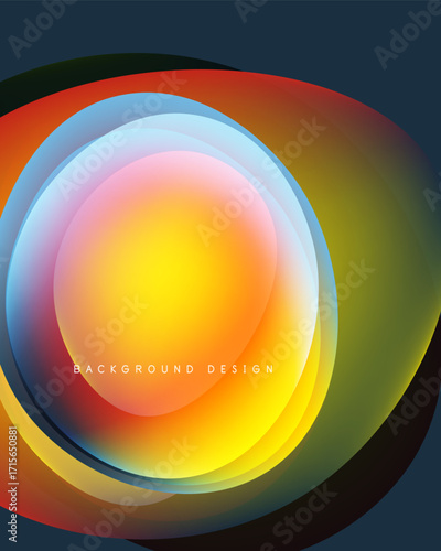 Abstract circular layers create vibrant, colorful background. Gradient hues blend smoothly, forming dynamic visual effect.