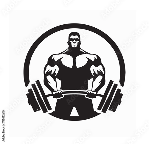 Heavy Lifter Bodybuilder Emblem Vector Logo Design on white background