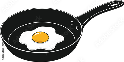 Perfectly fried egg in frying pan cooking breakfast fresh meal preparation vector