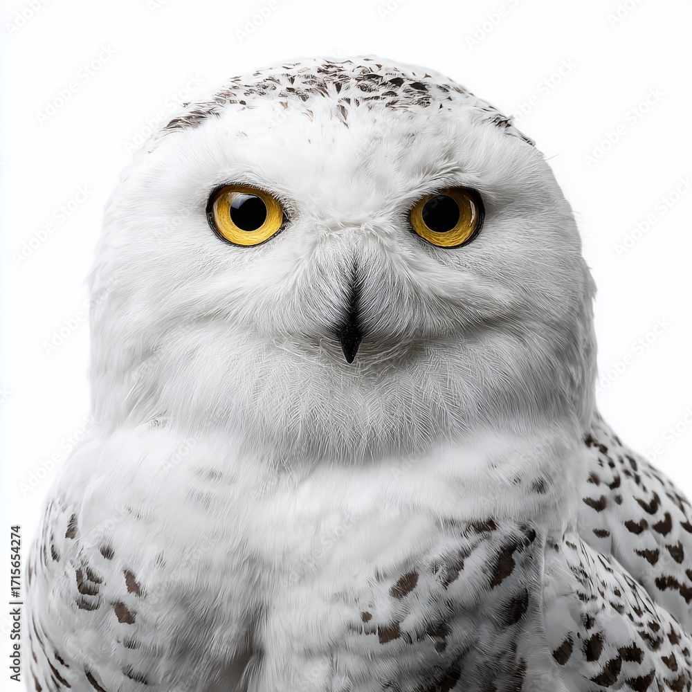 Obraz premium Intriguing Studio Portrait of a Wise Snowy Owl Capturing Majesty and Depth in a Stunning CloseUp