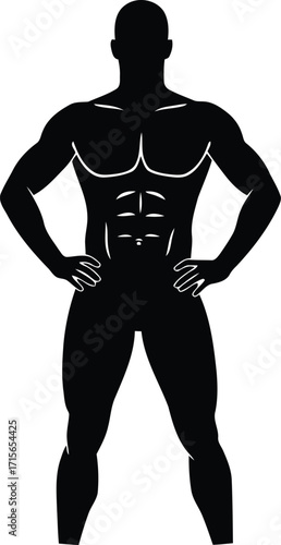Ripped male physique silhouette confident stance fitness bodybuilding vector