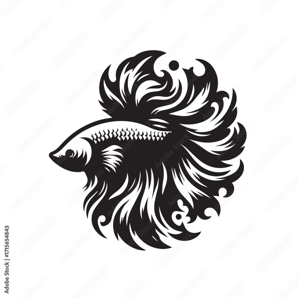 Fototapeta premium black and white betta fish logo vector