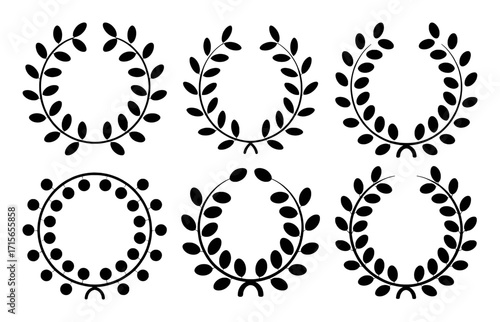 Collection of Black Laurel Wreaths and Circular Leaf Designs