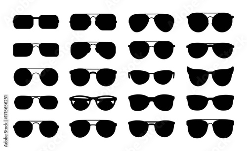 Collection of Black Silhouette Sunglasses and Eyeglasses on White Background