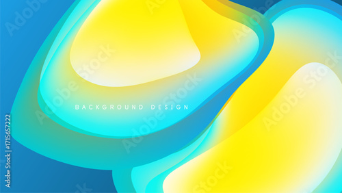 Abstract fluid shapes, vibrant yellow, turquoise hues blend. Dark background emphasizes bright color gradients, modern design element.