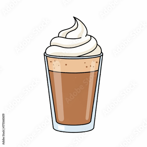 A delicious and creamy beverage, likely coffee or hot chocolate, artfully depicted with a generous swirl of fluffy white whipped cream on top, perfect for a sweet treat