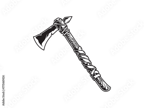 Black and white drawing of tomahawk vector design