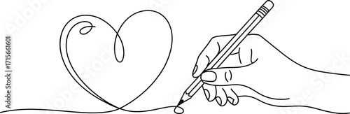 Hand drawing a heart with a pencil on a representing love and creativity vector