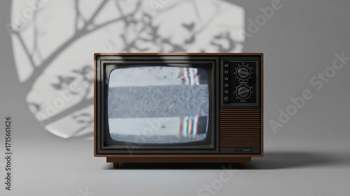 Vintage Television Static Screen Gray Background Slow Motion