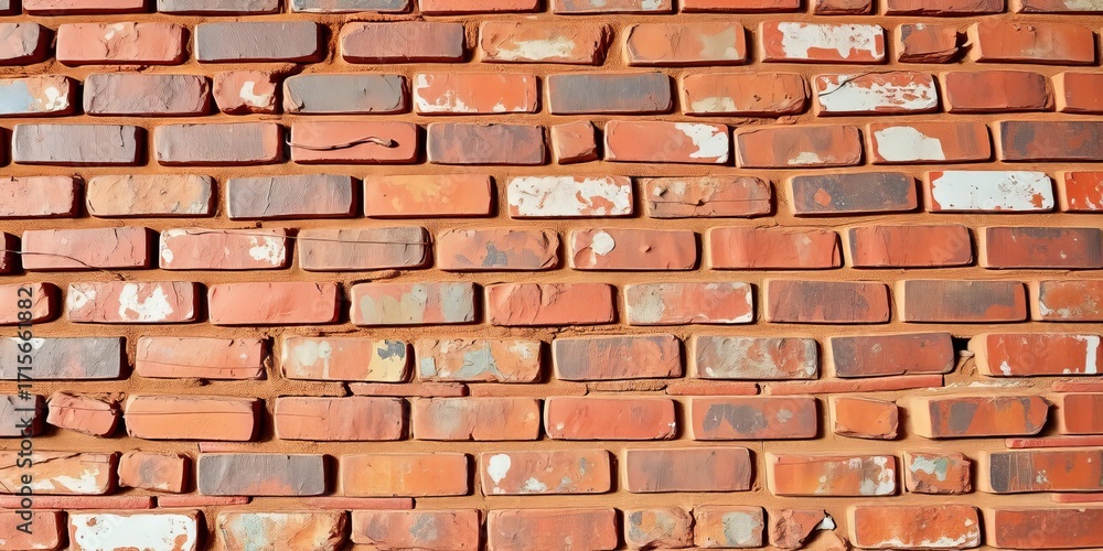 Obraz premium A weathered brick wall, multicolored, showing age and texture, texture, old wall