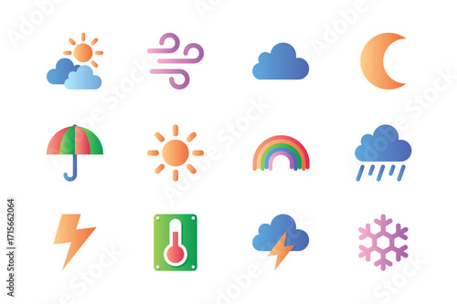 Clean Flat Weather Icons Bundle  12 Pack