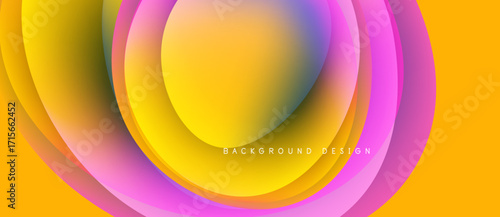 Abstract colorful layers create dynamic visual flow. Yellow, pink, blue hues blend smoothly, forming modern design element.