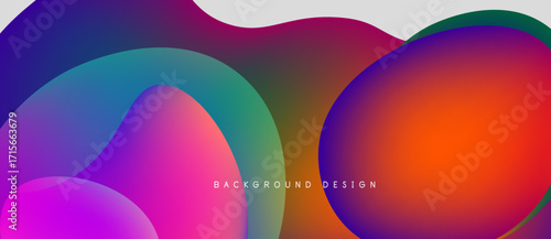 Abstract fluid shapes blend vibrant colors. Dynamic composition creates modern background design. Smooth gradients offer visual interest.