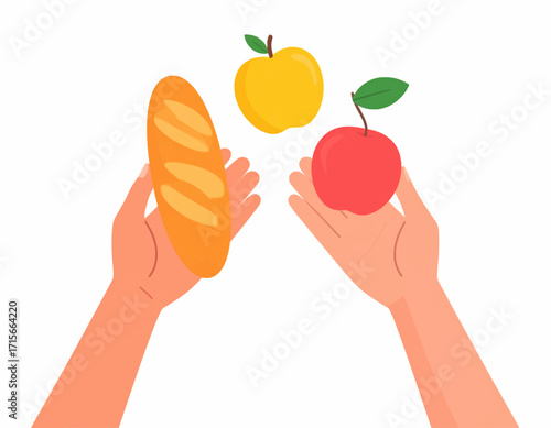 Choosing between a Baguette, Yellow Apple, and Red Apple A Healthy Food Decision