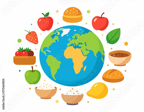 Healthy Food Around the World A Colorful Illustration of Global Cuisine and Sustainable Eating