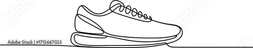 Simple line art sketch of a modern athletic sneaker shoe offering dynamic movement and style vector
