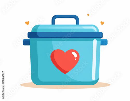 Heartwarming Pot Cooking with Love in a Blue Kitchen Container