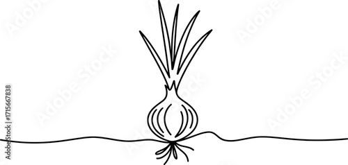 Hand drawn sketch of an onion growing in soil simple line art agricultural concept food ingredient raw produce garden plant element vector