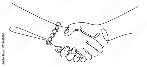 Handshake illustration sketch drawing style for partnership agreement and business deal collaboration concept vector