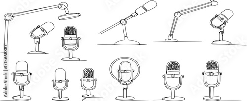 Continuous one line drawing of podcast microphone.
