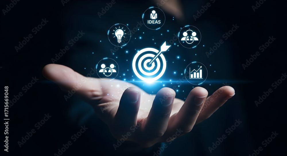 Fototapeta premium Achieve business goals with innovation, strategy, and teamwork
