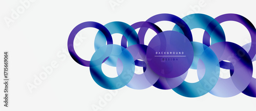 Abstract circles overlap, creating dynamic blue purple gradient. Modern design element for backgrounds, presentations. Minimalist style.