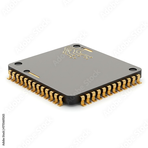 Computer Chip on White Background Electronic Component