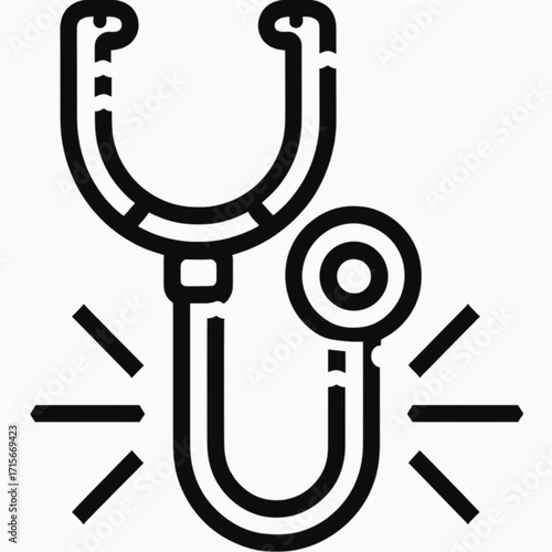 A black and white line art icon representing a stethoscope with radiating sound waves.