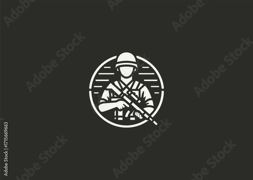 A line art logo of a soldier, symbolizing bravery, discipline, and honor