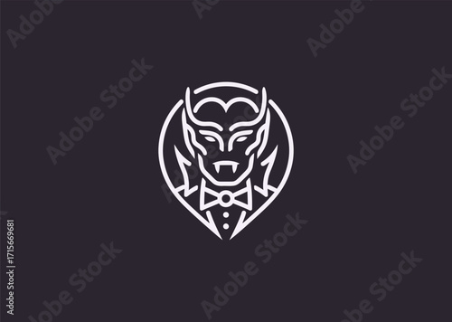 A minimalist line art logo of a vampire, symbolizing mystery, darkness, and myth