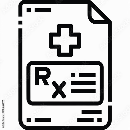 Medical prescription icon with a plus sign and 'Rx' symbol.