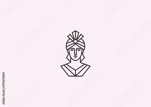 A geometric style line art logo of Hera, symbolizing royalty, wisdom, and protection