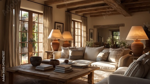 Modern living room with beautiful floor and sofa, couch with unique curtains 