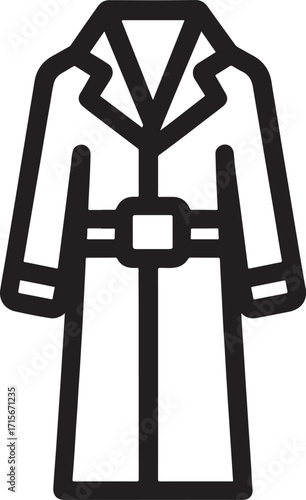 Coat outline vector silhouette illustration for fashion, outerwear, clothing, style, and wardrobe design.