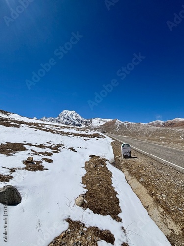 Snow on road, road covered with snow , ladakh road