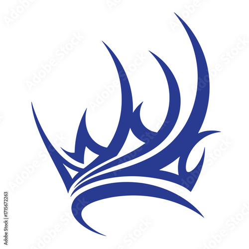 Blue tribal crown silhouette vector illustration isolated on white background for design