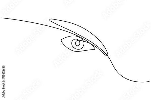 Continuous one line drawing of human eye design. Human eye retina in one continuous line.
