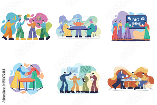 Business people activities set flat illustration