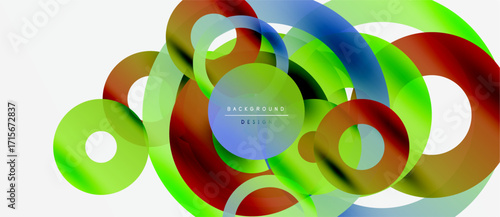 Abstract colorful circles overlap, creating dynamic visual effect. Modern design elements suggest energy, movement, innovation.