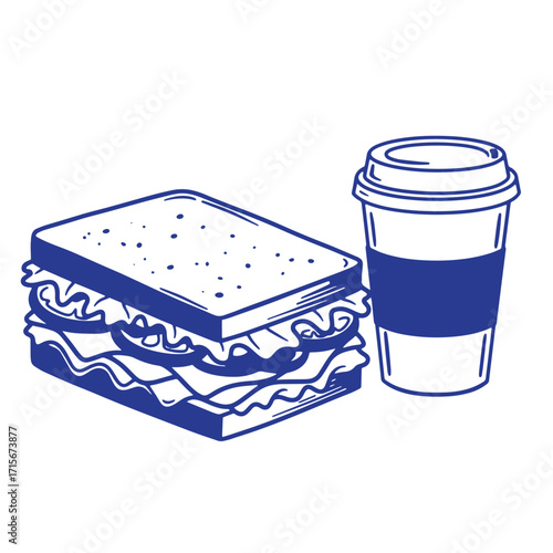 Delicious sandwich with lettuce and coffee cup concept perfect for lunch or a quick snack